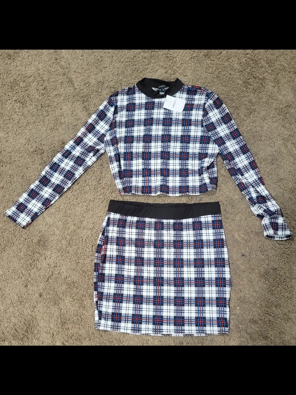 Girls Plaid Two-Piece Skirt Set - Navy, White & Red